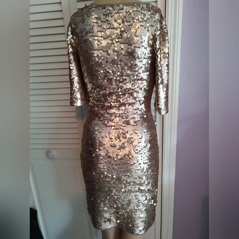 BCBG Maxazaria Fitted Mesh And Sequin Dress - Picture 3 of 9